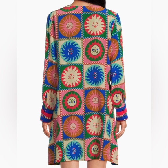 Johnny Was Lionora V-Neck Silk Swing Slip Dress Long Sleeve Sun Print NWT $378 - Picture 4 of 16